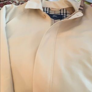 Tan men’s jacket Burberry plaid lining and collar